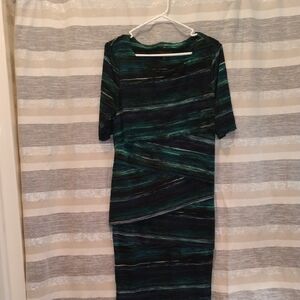 Connected Apparel Black and Green Midi Dress
